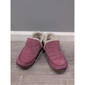 LL Bean Mountain Slippers Boot Mocs Women's Size 7M Pink Suede Faux Fur 510523